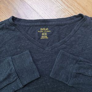 Polo Ralph Lauren Men's V-neck Pullover Long Sleeve Tee Red Pony Gray Size M